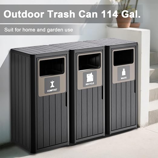 ROJIK 35" Tall Outdoor Trash Can, Weatherproof Resin Garbage Indoor Durable - Image 3