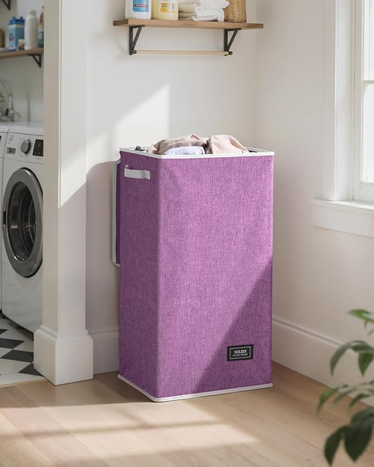 SOLEDI Laundry Hamper with Lid 100L Large & Tall Collapsible Laundry Basket, Clothes Hamper with Bag Removable Easy to Carry, Dirty Hampers for Bedroom, Bathroom, Dorm, College, Purple