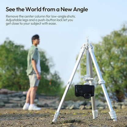 ULANZI Ombra Ⅱ Camera Travel Tripod White, 61.5" Aluminum Tripod Foldable with UKA Quick Release Plate for Phone Sony Canon, Video Shooting Vlogging Portable Stand w Phone Clamp Holder Carry Bag