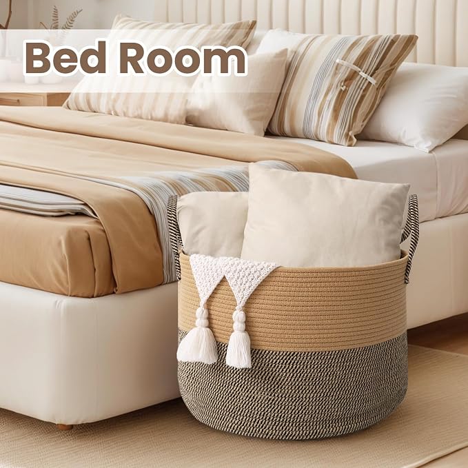 Woven Blanket Basket, 115L Large Rope Storage Bin - Image 6