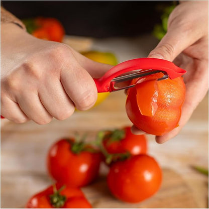 Kuhn Rikon Serrated Piranha “Swivel” Peeler 7.25” Red - Image 7