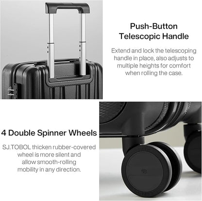 Hanke 14 Inch Underseat Carry On Luggage with Wheels Hard Shell Suitcases Carry On Bag Lightweight Small Mini Suitcase Tsa Luggage for Travel.（Jet Black）