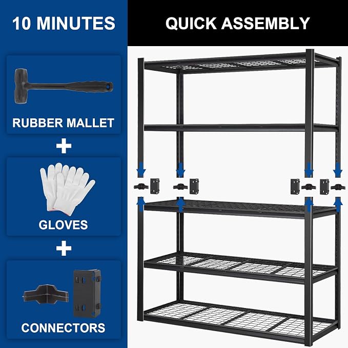 BILT HARD 60" W x 24" D Garage Shelving 3500 LBS, Heavy Duty 5-Tier Metal - Image 8