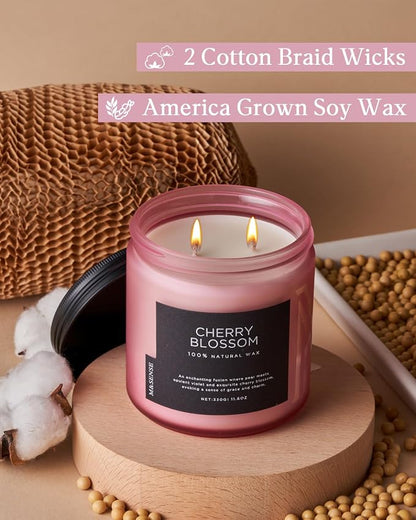 M&SENSE Cherry Blossom Scented Spring Candle, 70 Hours Long Lasting Soy Wax - Image 3