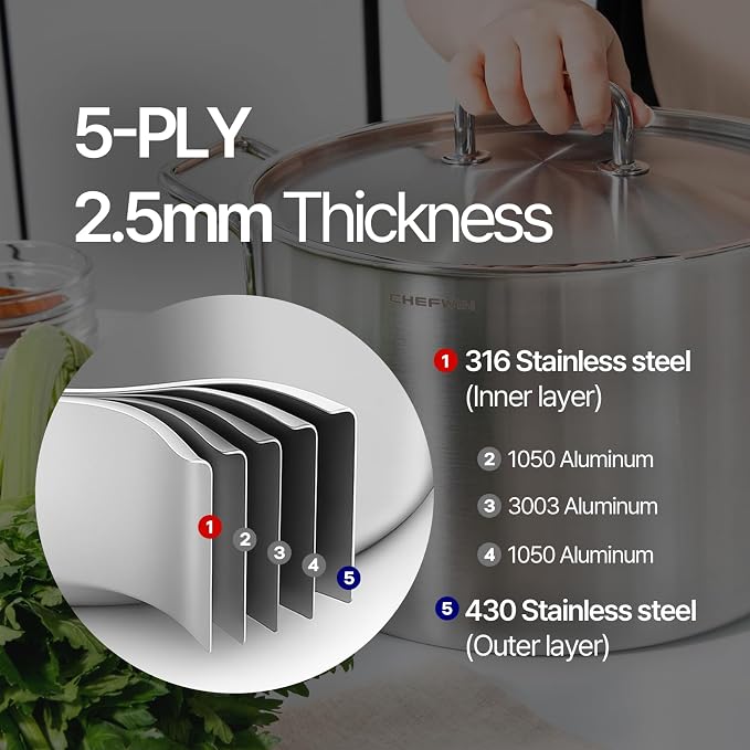 316 Stainless Steel 12.7 Quart Heavy Duty Stock Pot - Image 4