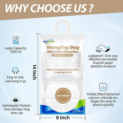 ZSZMFH 10 Pack Moisture Absorber Hanging Bags, Fragrance Free Humidity Packs - Image 2