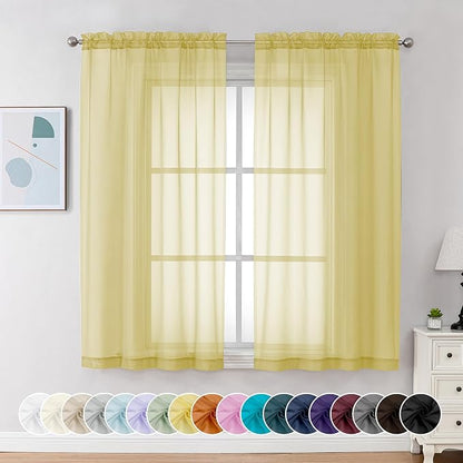 Chyhomenyc Yellow Sheer Curtains 63 Inch Length 2 Panels, Light Filtering Airy by Chyhomenyc
