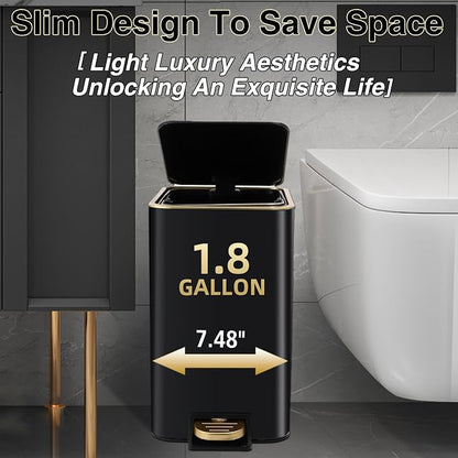 Small Bathroom Trash Can with Lid Soft Close, 1.8 Gallon Stainless Steel - Image 3