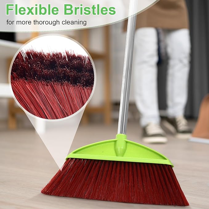 Lasnten 8 Pack Heavy Duty Broom Commercial Set with 49" Stainless Steel Detachable Handle Indoor and Outdoor Floor Brooms for Home, Garage, Kitchen, School, Office, Patio Cleaning