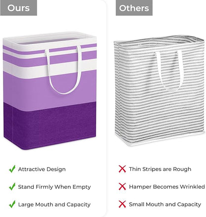 HomeHacks 2 Pack Large Laundry Baskets, Waterproof, Freestanding Laundry Hampers, Collapsible Clothes Hamper with Reinforced Handles in Laundry, College Dorm, Bathroom, Bedroom (Purple, 125Lx2)