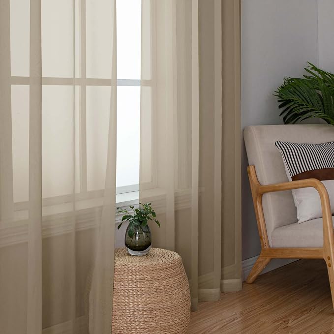 Chyhomenyc Taupe Sheer Curtains 78 Inches Long 2 Panels Set - Image 7