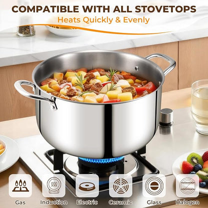 Tri-Ply Stainless Steel Stock Pot, 12 Quart Heavy Duty Induction Cooking Pot - Image 3