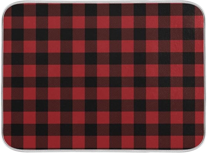 Red and Black Buffalo Plaid Dish Drying Mat 18x24 by Wamika