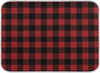 Red and Black Buffalo Plaid Dish Drying Mat 18x24 by Wamika