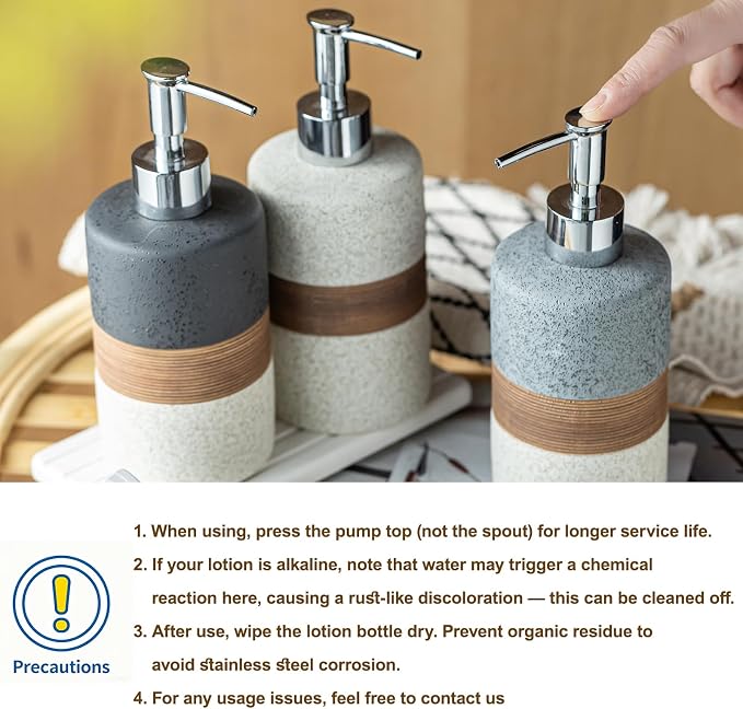 Ceramic Soap Dispenser Set for Hand Soap, Dish Soap, Conditioner, Bathroom & - Image 6
