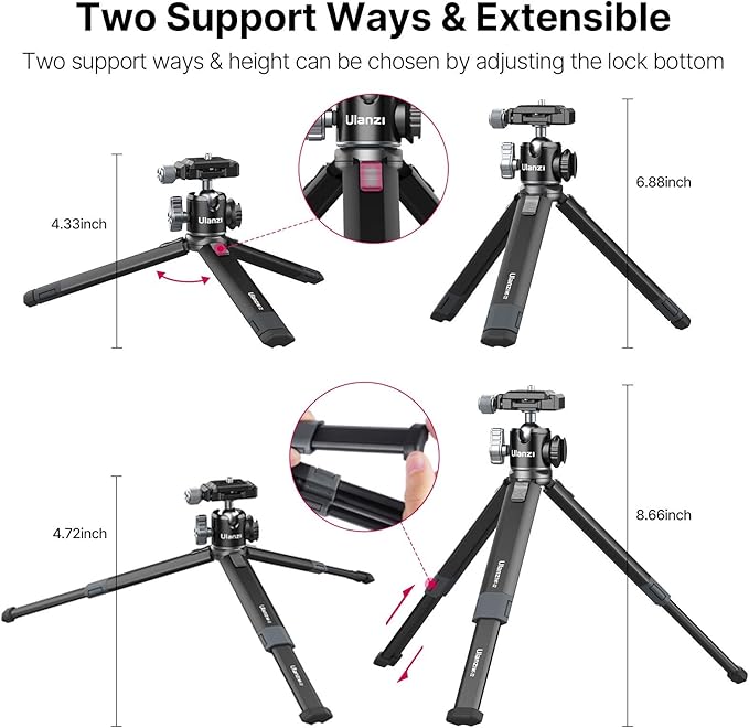 Portable Desktop Mini Tripod PICTRON MT-24 Compact Camera Tripod Aluminum Alloy with 360° Ball Head,1/4 inches Quick Release Plate for DSLR Camera Video Camcorder, Load up to 11lbs/5kg