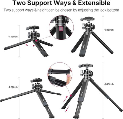 Portable Desktop Mini Tripod PICTRON MT-24 Compact Camera Tripod Aluminum Alloy with 360° Ball Head,1/4 inches Quick Release Plate for DSLR Camera Video Camcorder, Load up to 11lbs/5kg