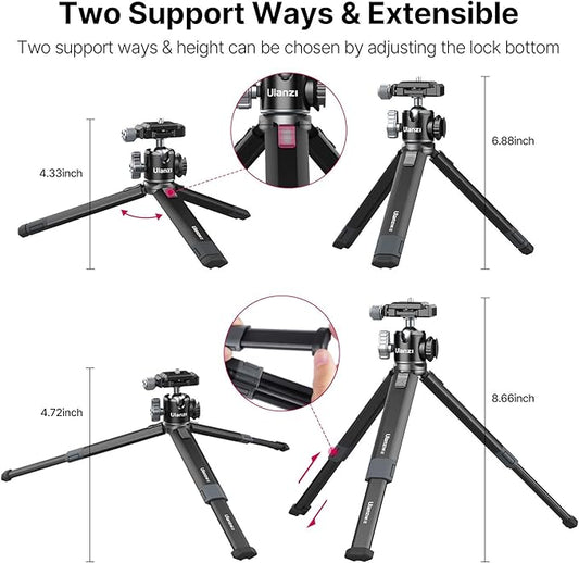 Portable Desktop Mini Tripod PICTRON MT-24 Compact Camera Tripod Aluminum Alloy with 360° Ball Head,1/4 inches Quick Release Plate for DSLR Camera Video Camcorder, Load up to 11lbs/5kg