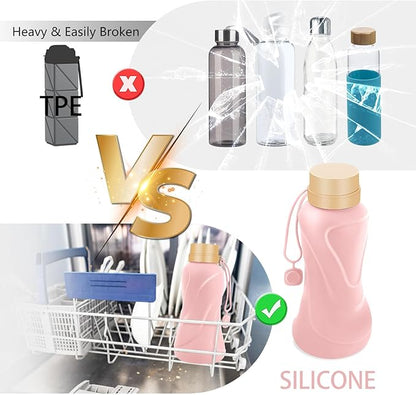Collapsible Water Bottles 2 Pack,Leak Proof,Reuseable BPA Free Silicone Foldable Water Bottles,Durable Lightweight for Travel Gym Camping Hiking,Compact Size Portable Sports Water Bottle (Black&Pink)