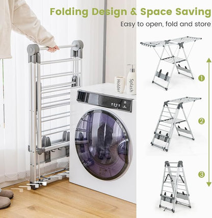 Giantex Clothes Drying Rack, 2-Layer Aluminum Foldable Laundry Drying Rack - Image 4