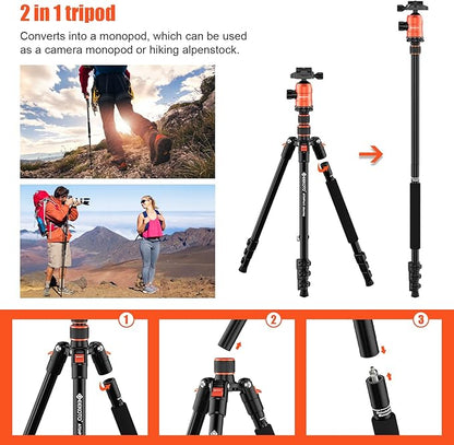 [Upgrade Version] GEEKOTO 77'' Aluminum Camera Stand & Monopod, Foldable Travel Gear with 360° Ball Head and Quick Release Plate for DSLR, Work, and Content Creation