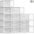 Secret Space 12 Pack XX Large Shoe Organizer Storage Boxes for Closet, Modular Space Saving Shoe Boxes Clear Plastic Stackable Sneaker Containers Display Case with Lids, Pearl White03