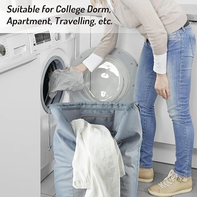 Backpack Laundry Bag, Large Laundry Backpack with Detergent Holder and Adjustable Shoulder Straps for College Travel Dorm Room (Gray)