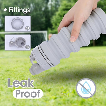 Collapsible Water Bottles for Kids, Students, Adults, Reusable BPA Free Silicone Foldable Sports Water Bottles for Travel Camping Hiking, Folding Travel Water Bottles, Gary
