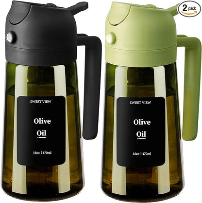 SWEET VIEW 2PCS Olive Oil Dispenser and Oil Sprayer – 16oz/470ml Glass by SWEETVIEW