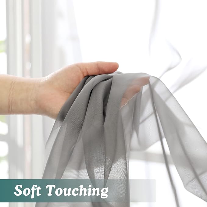 Chyhomenyc Voile Sheer Window Curtain Panels 54 Inch Long, Top Dual Rod Pockets - Image 9