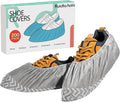 Shoe Covers Disposable 200 Pack (100 Pairs), Non-Woven Booties for Shoes, Durable Non-Slip Shoe Protectors for Indoors, Breathable Stretch Fit – L & XL Sizes, Black/Grey/Printed Options