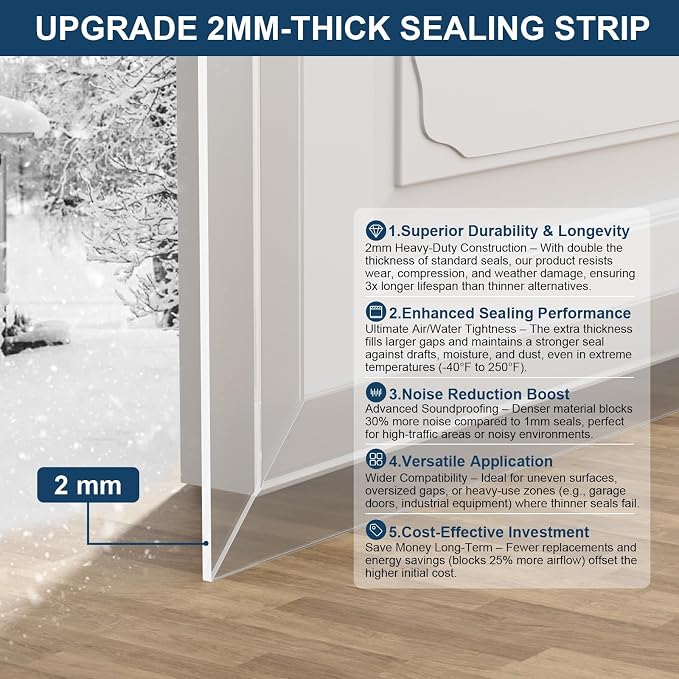 Heavy-Duty 36 ft x 2 in Weather Stripping, Extra Thick 2mm Door Draft Stopper - Image 8