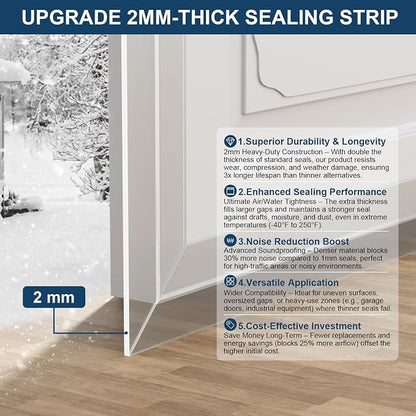 Heavy-Duty 36 ft x 2 in Weather Stripping, Extra Thick 2mm Door Draft Stopper - Image 8