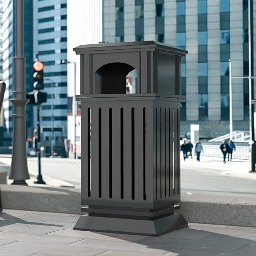 BEAMNOVA Black Trash Can Outdoor Top Tray Stainless Steel Commercial Garbage by BEAMNOVA