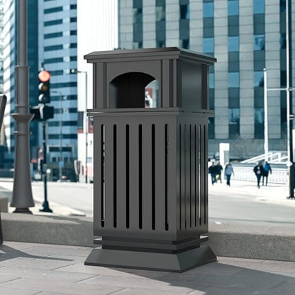 BEAMNOVA Black Trash Can Outdoor Top Tray Stainless Steel Commercial Garbage by BEAMNOVA