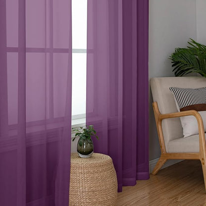 Chyhomenyc Plum Sheer Curtains, 84 inches Long 2 Panels Set, Rod Pocket Voile - Image 7