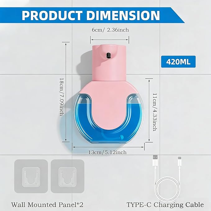 2Pack Automatic Soap Dispenser Touchless, Rechargeable Foaming Soap Dispenser - Image 2