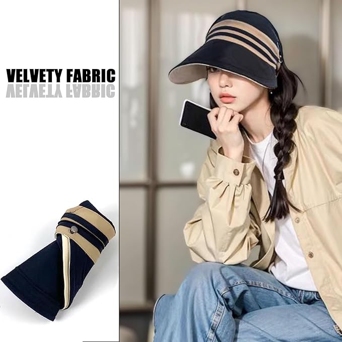 Sun Hats for Womens Wide Brim UV Protection Fishing Hats Packable Reversible Hollow Top Hat with Ponytail Beach Travel Hats