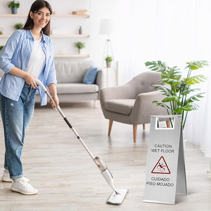 8 Pcs 24 Inch Stainless Steel Wet Floor Sign 8.8 Pound Caution Wet Floor Sign - Image 7