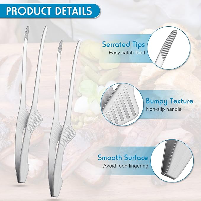 Patelai 4 Pieces Korean and Japanese BBQ Tongs Non Slip Cooking Utensils - Image 3