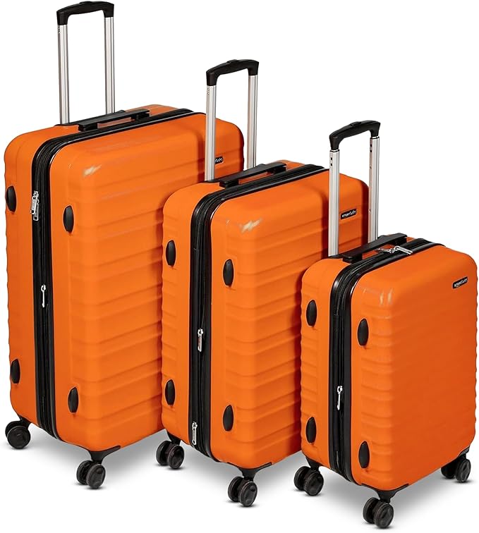 Amazon Basics 3-Piece Set (21", 26", 30"), Hardshell Suitcases With Wheels, Expandable For Up to 25% More Space, With Scratch-Resistant Surface, Four Multi-directional Wheels, Orange