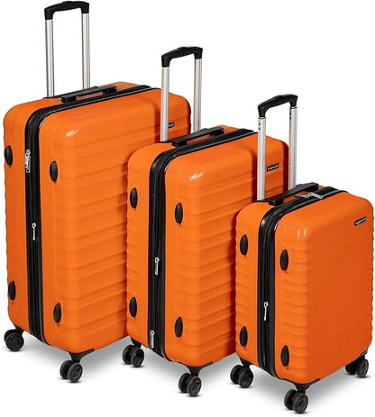 Amazon Basics 3-Piece Set (21", 26", 30"), Hardshell Suitcases With Wheels, Expandable For Up to 25% More Space, With Scratch-Resistant Surface, Four Multi-directional Wheels, Orange