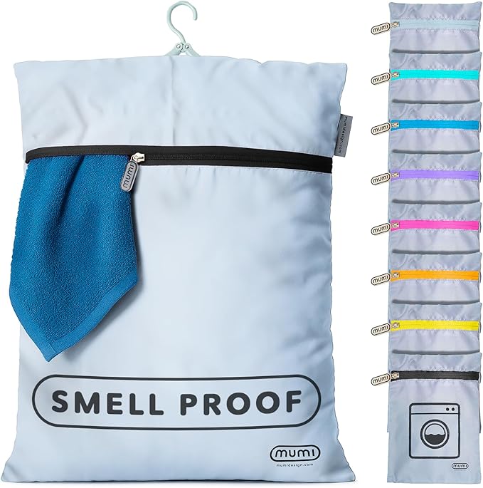 MUMI Travel Laundry Bag – Moisture & Smell-Proof Wash Bag with Folding Hanger & Outer Pouch | Large Washable Bags for Suitcase, Gym & Packing | Clothes Organizer for Trips & Storage - Black