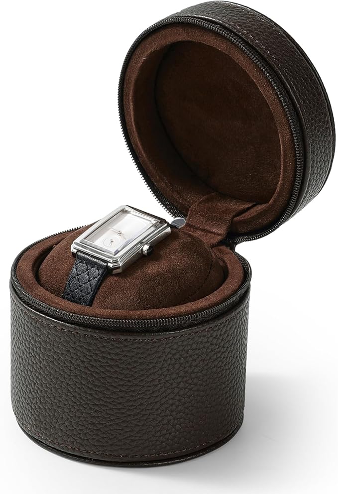 Oirlv Luxury Leather Watch Travel Case Single Watch Case with Removable Pillow(Brown)