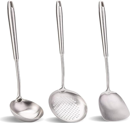 Wok spatula and ladle, Skimmer Ladle Tool Set, Chinese Wok Utensil Set by HOMEKITCHENTOOL