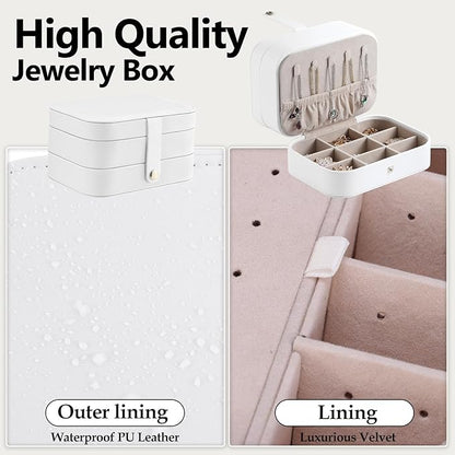 Travel Jewelry Case with LED Lighted Mirror, Portable Travel Jewelry Organizer, 2-Layer Jewelry Box for Earrings Necklace Bracelet Rings, Birthday Gifts for Women Girls Kids (White)