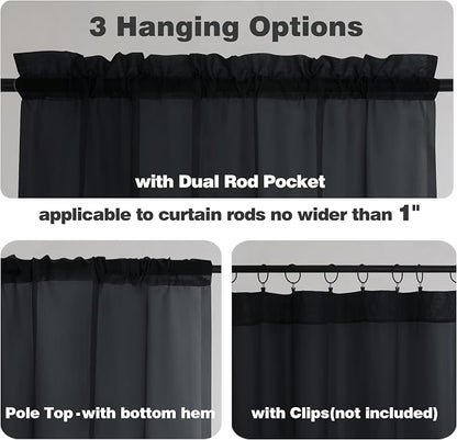 Chyhomenyc Black Sheer Curtains 90 Inches Long 2 Panels, Light Filtering Black - Image 3