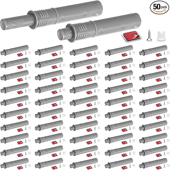 Lounsweer 50 Pack Magnetic Push Latches for Cabinet Door 2.87 Inches Short Push to Open Cabinet Hardware Pop up Lock Magnetic Latch for Closet Cupboard Wine Rack Dresser Drawer Sliding Door(Grey)
