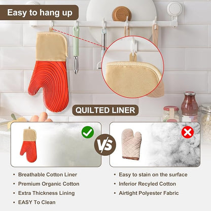 Silicone Oven Mitts-13.6 in Extended Oven Mitts Heat Resistant 500F, Oven Gloves - Image 6