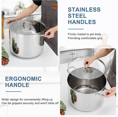 TeamFar Stainless Steel Stock Pot, 24QT Large Stockpot Tri-ply Bottom Cooking - Image 3